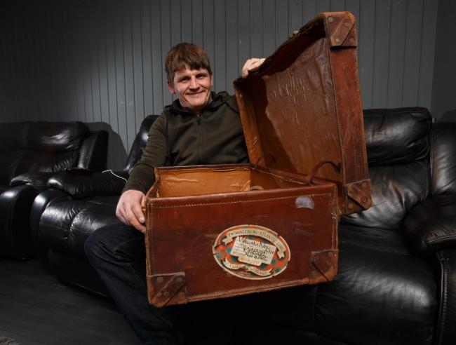 Ross Porter pictured at home in Dunfermline with a suitcase that belonged to Lobey Dosser cartoonist Bud Neil. Ross found the suitcase in the loft of his home in Dunfermline...Photograph by Colin Mearns.10 January 2021.For Glasgow Times, see story by Ann