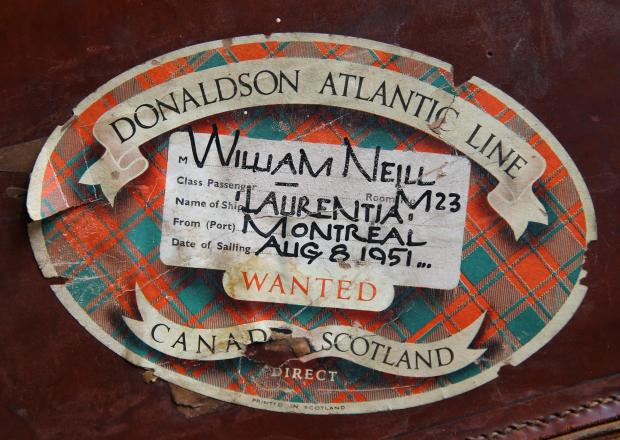 Glasgow Times: Close up of a Donaldson Atlantic line label on a suitcase that belonged to the Lobey Dosser cartoonist Bud Neill. 