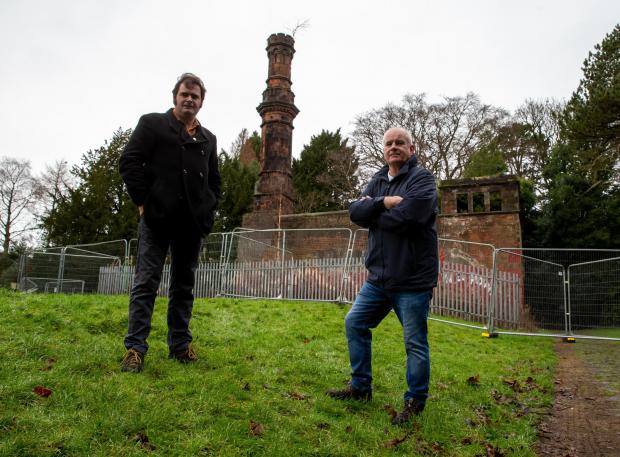 Glasgow Times: Councillors Matt Kerr (left) and Jim Kavanagh (right) close to the boiler house