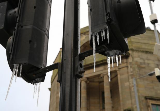 Glasgow Times: Fake icicles hanging from traffic lights