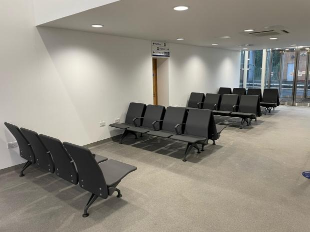 Glasgow Times: Pictured: The new waiting lounge at Motherwell station