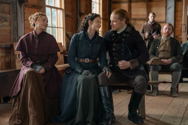 Glasgow Times: Sam Heughan with Outlander co-stars Caitriona Balfe and Sophie Skelton