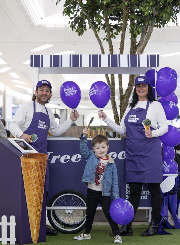 Glasgow Times: Allie Mathieson, 4, from the Gorbals, is not in the least bit disappointed about finding broccoli at the Food Standards Scotland ‘free scoops’ stand instead of ice cream, as he reinacts Toby Maguire’s infamous Spiderman 3 dance moves. 