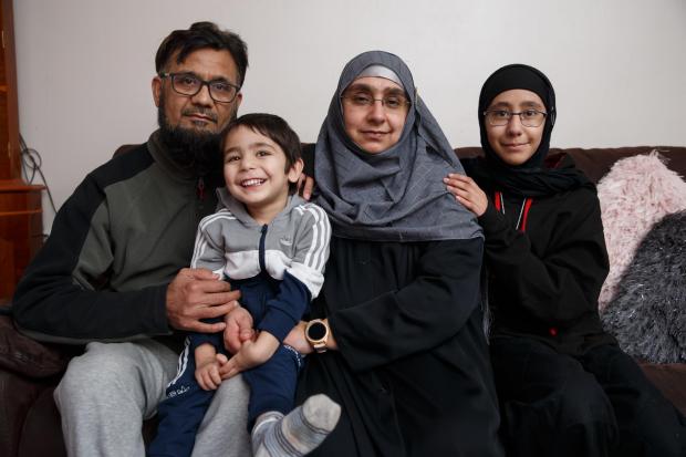 Glasgow Times: Mariya with her mum and dad, Sameena and Mohammad and little brother Ayaan. Pic: Colin Mearns
