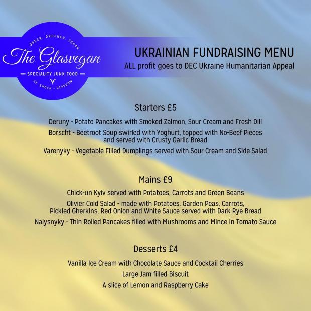 Glasgow Times: Glasvegan's Ukrainian fundraising menu is all-vegan.  All proceeds were donated to DEC Ukraine Humanitarian Appeal