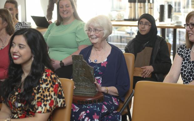 Glasgow Times: Maureen Potter, Chair of Friends of Langlands Moss, winner of Glasgow Times Scots Woman of the Year 2021 at a presentation at the Herald & Times offices in Bath Street thursday. ..Pic Gordon Terris Herald & Times..30/3/22.