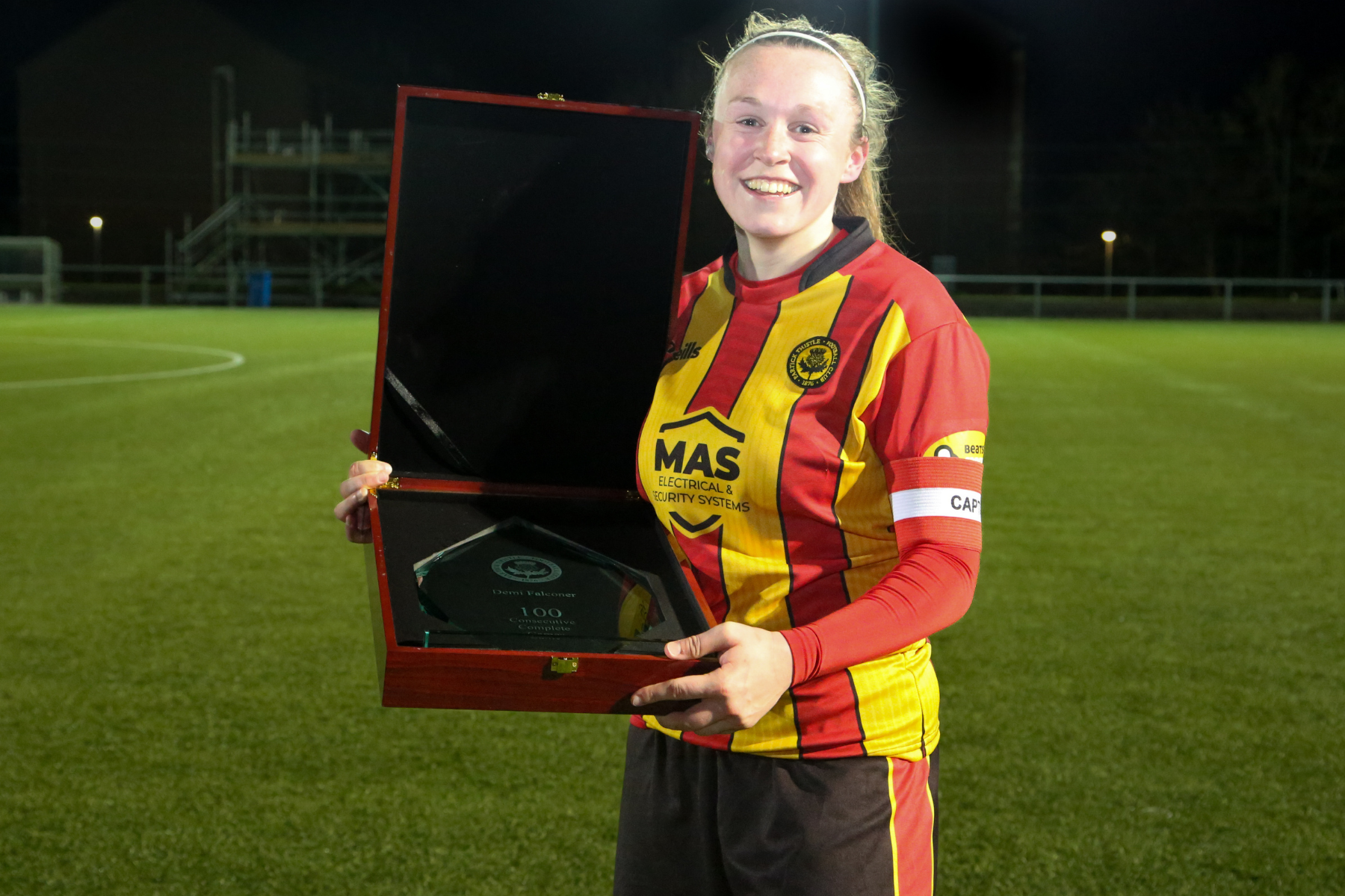 Partick Thistle present Demi Falconer with award after incredible 100 consecutive games achievement