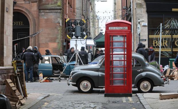 Glasgow Times: Pictured: Borderland filming in Glasgow city centre Picture: Colin Mearns