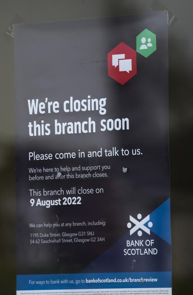 Glasgow Times: Notice outside Bank of Scotland in Riddrie