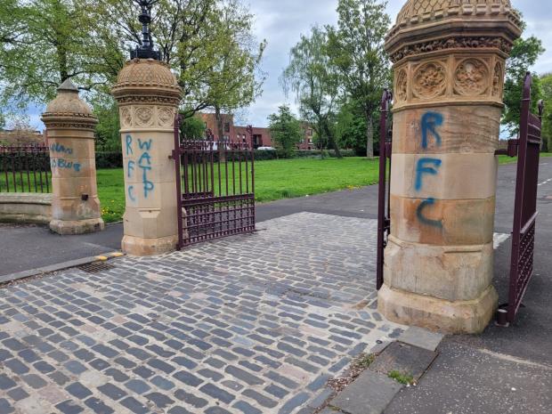 Glasgow Times: Graffiti appeared for the fourth time on the newly restored gates at Govan's Elder Park.