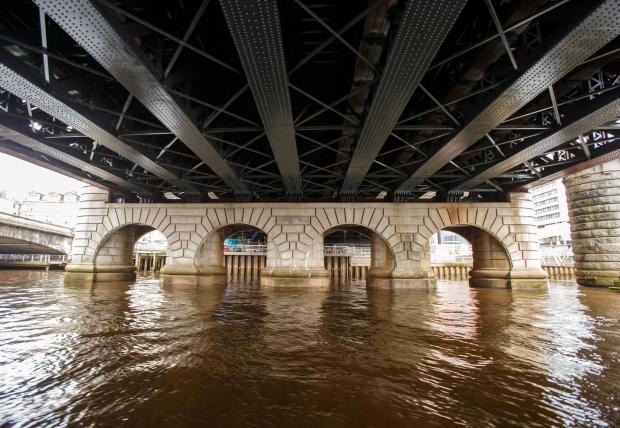 Glasgow Times: Feature on the Police Dive and Marine unit. Pictured is a view of the underside of the Caledonian railway bridge from the River Clyde (the railway bridge to Central station)....Photograph by Colin Mearns.16 March 2022.For Glasgow Times, see story by Cat