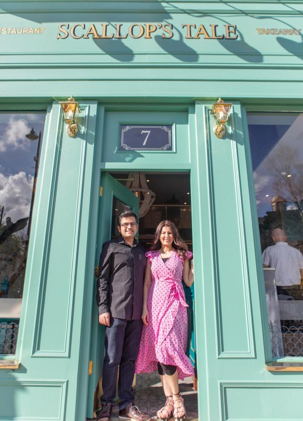 Glasgow Times: Pictured: Dr Usman Qureshi and wife Shafea, owners of The Scallop's Tale Photo by: Elaine Livingstone