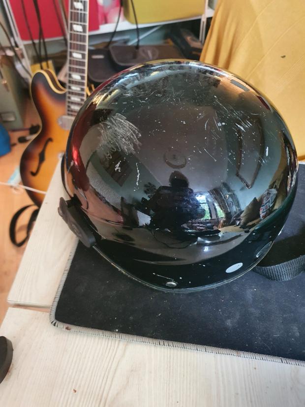 Glasgow Times: Kevin McDermott's helmet after the incident
