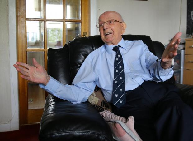 Glasgow Times: Bobby Dinnie MBE age 89 pictured at home in Possil. Bobby, a retired football scout, was involved with the Possil YM football team for over 60 years and was responsible for discovering footballers Kenny Dalglish, Alan Archibald, Tony Fitzpatrick among