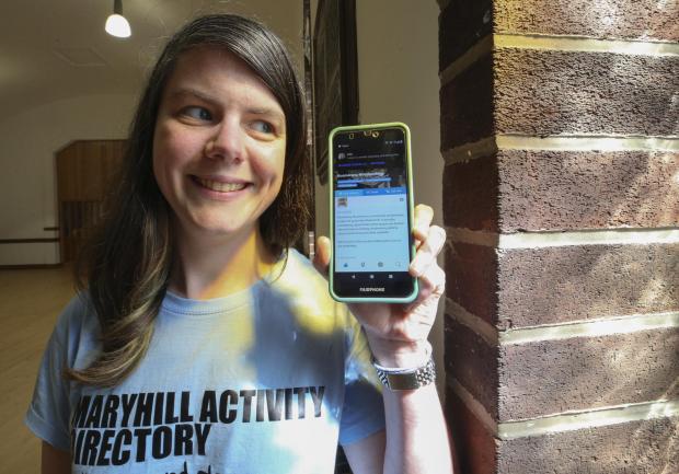 Glasgow Times: Iona Craig, Community Outreach worker with Maryhill Church, using and updating the Maryhill Activity Directory app