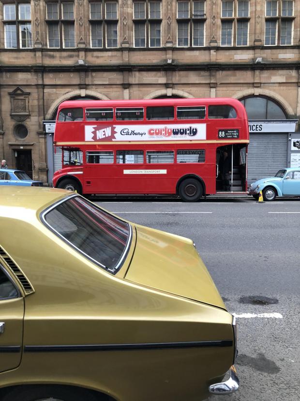 Glasgow Times: A London double-decker bus parked up on Bridge Street.