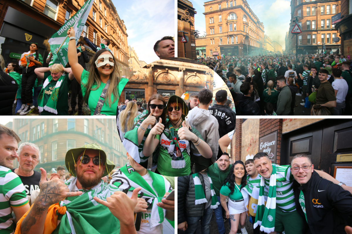 Celtic fans celebrate Scottish Premiership title win in Glasgow city centre