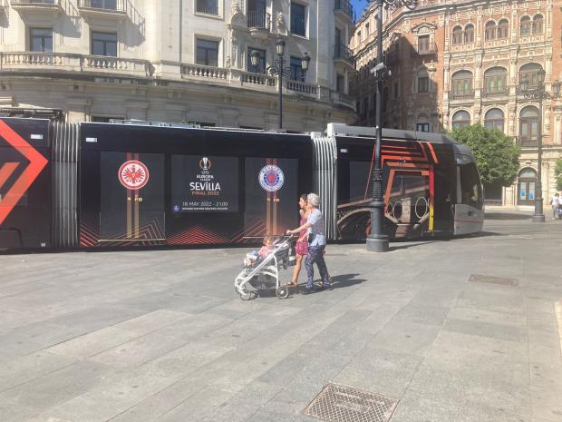Glasgow Times: A tram in Seville advertising the Europa League final showdown
