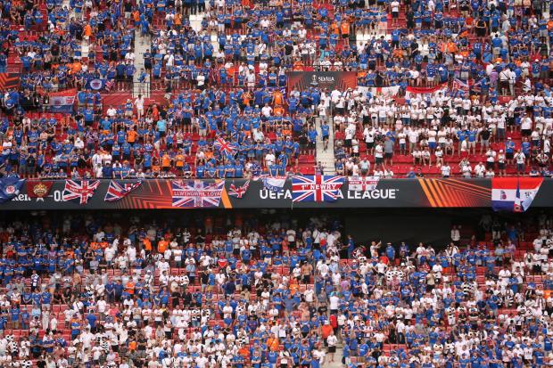 Rangers fans in the stands during the UEFA Europa League Final at the Estadio Ramon Sanchez-Pizjuan