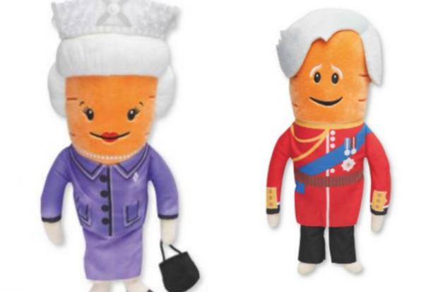 Glasgow Times: Kevin the Carrot toys: (right) the Queen and (left) Prince Charles (Aldi/Canva)
