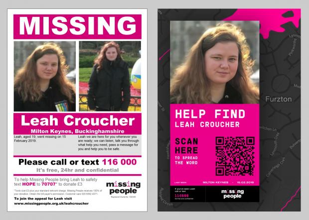 Glasgow Times: Leah Croucher's missing persons poster (Felicity Crawshaw/Missing Persons/PA)