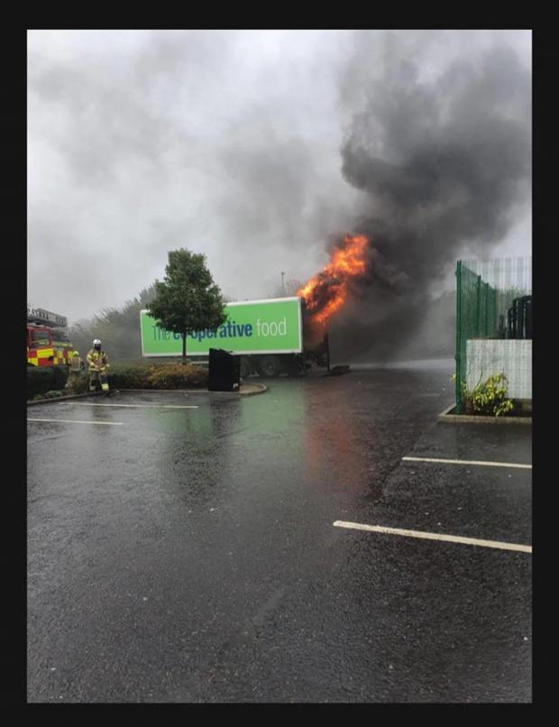 Glasgow Times: The lorry became engulfed in flames.