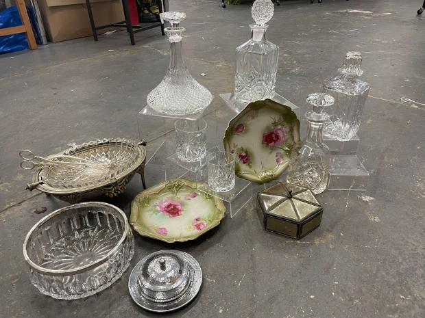 Glasgow Times: Pictured: Multiple crystal decanters and retro silver pieces
