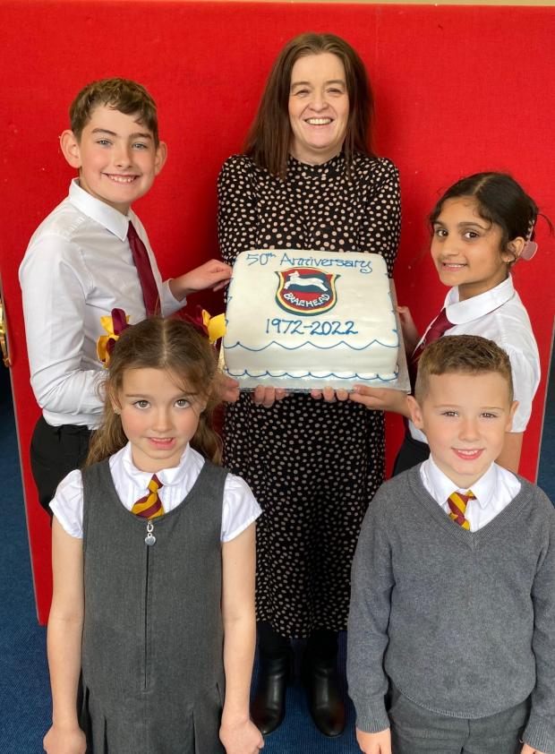 Glasgow Times: Head Teacher Anne McFarlane with pupils
