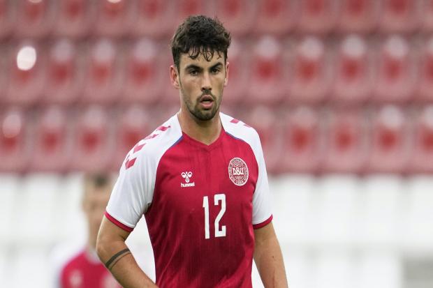 Matt O'Riley in action for Denmark under-21s