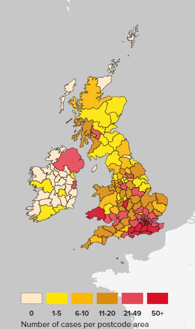Glasgow Times: Map of cases in the UK