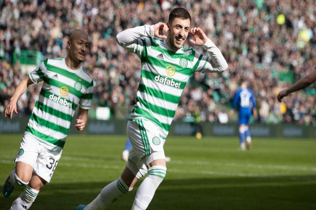 Josip Juranovic celebrates scoring for Celtic