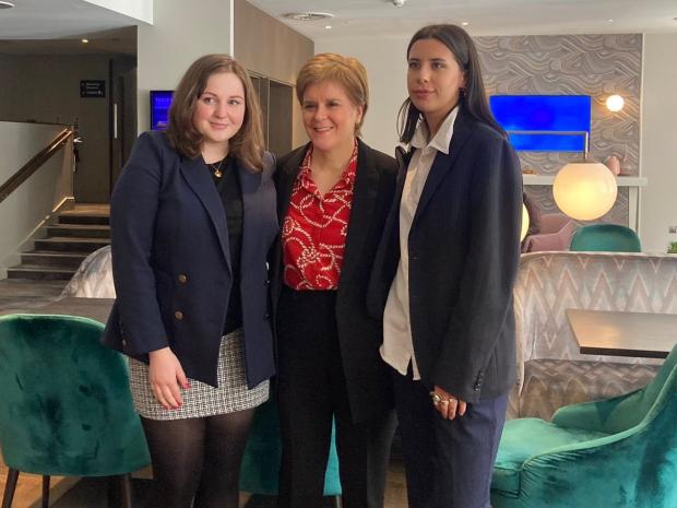 Glasgow Times: Nicola Sturgeon with campaigners Lucy Grieves and Alice Murray