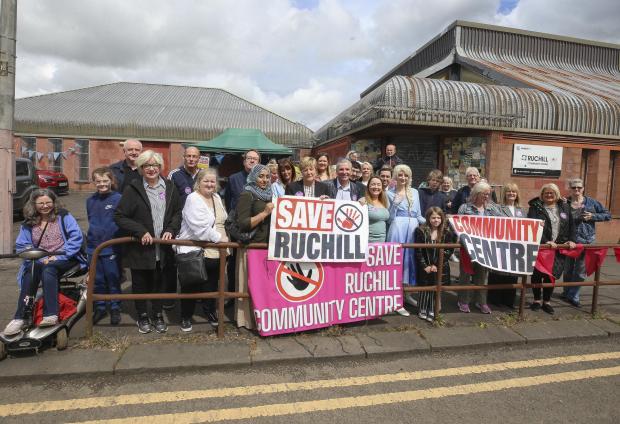 Glasgow Times: Protesters in front of Ruchill Community Centre