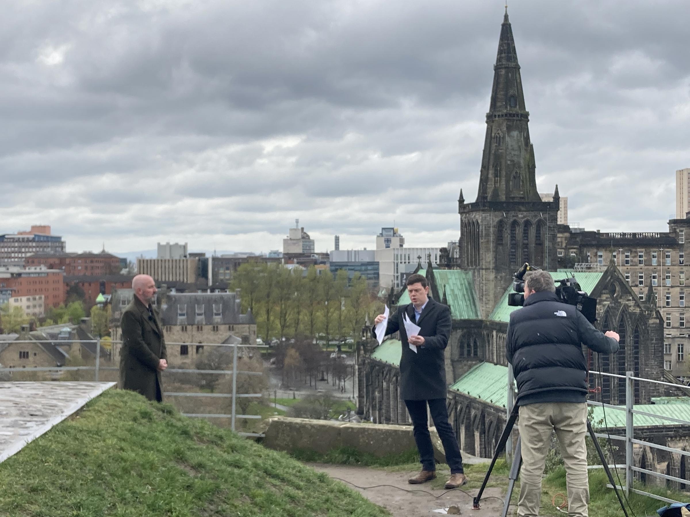 Douglas Stuart filming at Glasgow Cathedral earlier this year