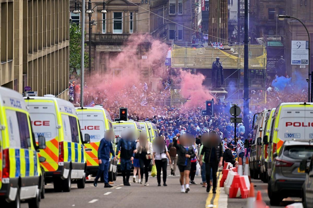 Man who threw bottle at police during Rangers title party handed himself in