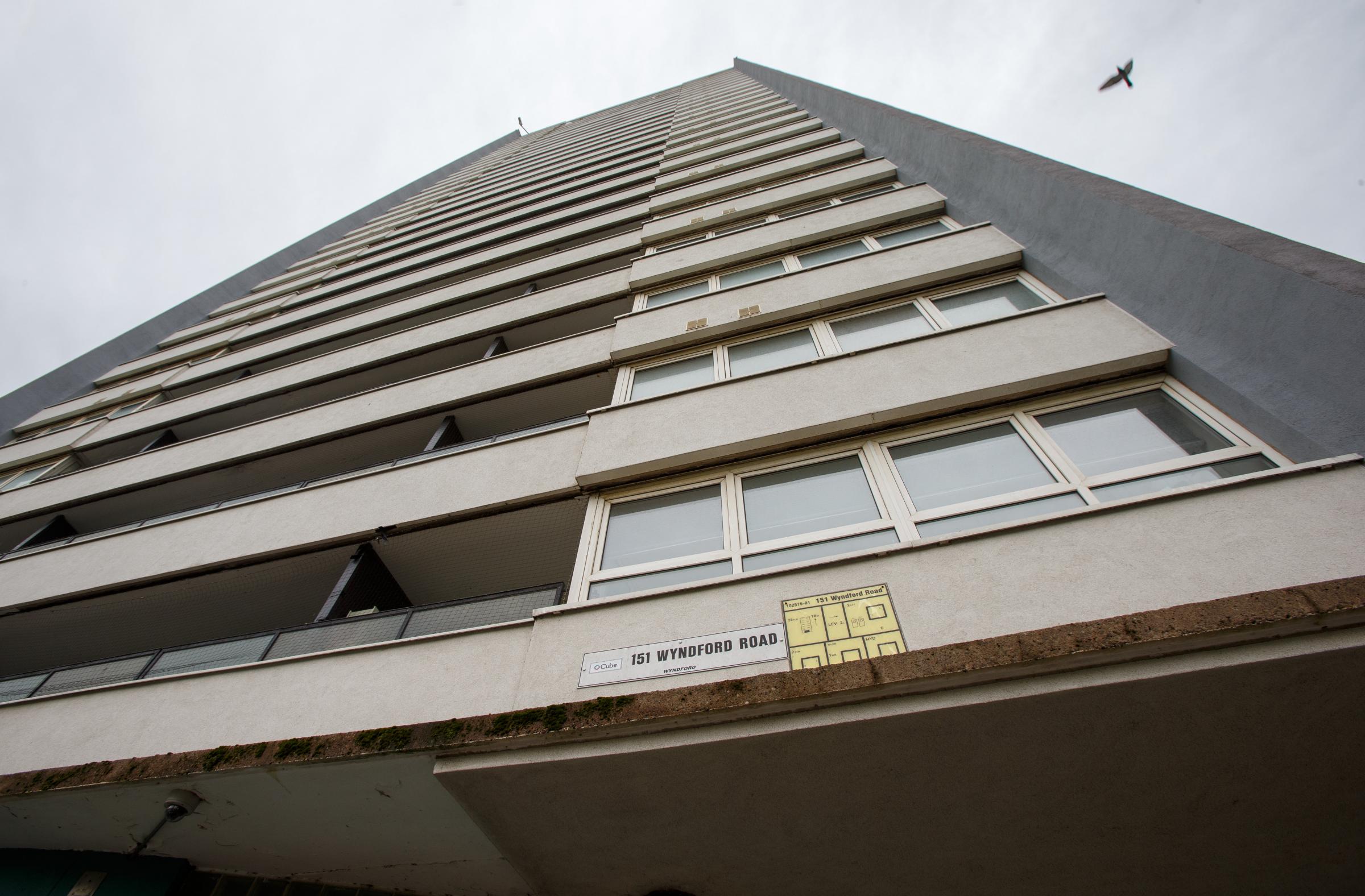 The tower block at 151 Wyndford Road, Maryhill. 151 is one of four tower blocks in the Wyndford that are earmarked for demolition. Photograph by Colin Mearns.