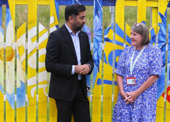 Glasgow Times: Service manager Anne Gallanagh with Humza Yousaf Glasgow Times: Service manager Anne Gallanagh with Humza Yousaf
