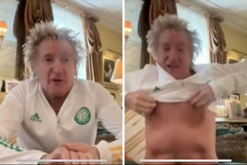 Rod Stewart stripped off to show TV host his Celtic tattoo