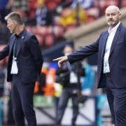 Scotland manager Steve Clarke, right, at Hampden on Monday afternoon.