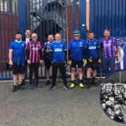 Members of Coatbridge supporters’ groups at Ibrox after completing their charity cycle in memory of the five boys who didn't come home