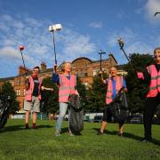 Volunteers with Partick Action on Litter, from left - Pauline Wallace, David Belcher, Maggie Paterson, Fergus Napier and Anne Ritchie...  Photograph by Colin Mearns.