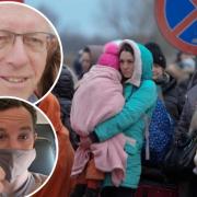 Main image: Ukrainian refugees leave their homes during the conflict with Russia. PA. 
Top: Allan Cowan, from Bearsden, who has offered to help Ukrainians. Below: Max Fox, who travelled to Poland to look for a Ukrainian to help.