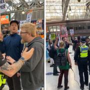 Police entered Glasgow's Central station as the protesters chanted and played loud music