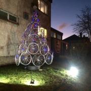 'Absolute belter': Glasgow Parish unveils Christmas tree made of bike wheels