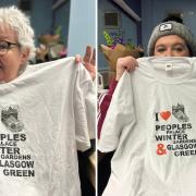 Janey Godley poses with iconic Glasgow venue T-shirt