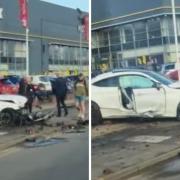 Car ploughs into row of parked vehicles at car dealership in Glasgow