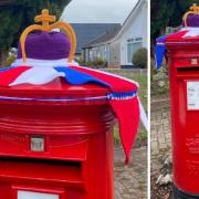 Coronation-themed postbox topper in Houston