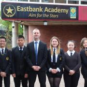 Jonathan Graham, headteacher, with pupils at Eastbank Academy