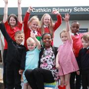 Headteacher Noreen Black with pupils at Cathkin Primary