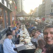Cyclists from around the world spotted celebrating at city centre restaurant